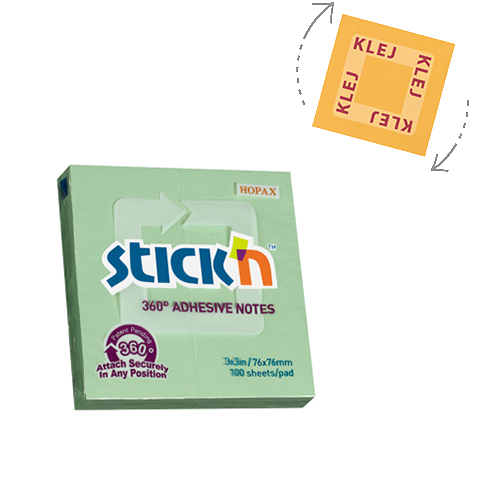 Notes samoprzylepny 76x76 100k. 360° zielony Stick"N